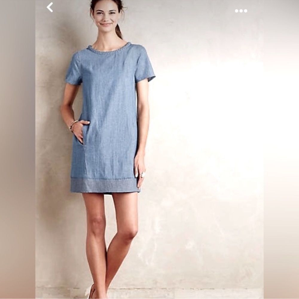 Anthropologie Holding Horses Braided Chambray Denim Dress Size SP
